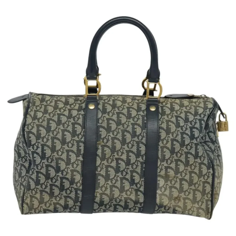 DIOR Trotter Canvas Boston Bag Navy Gold